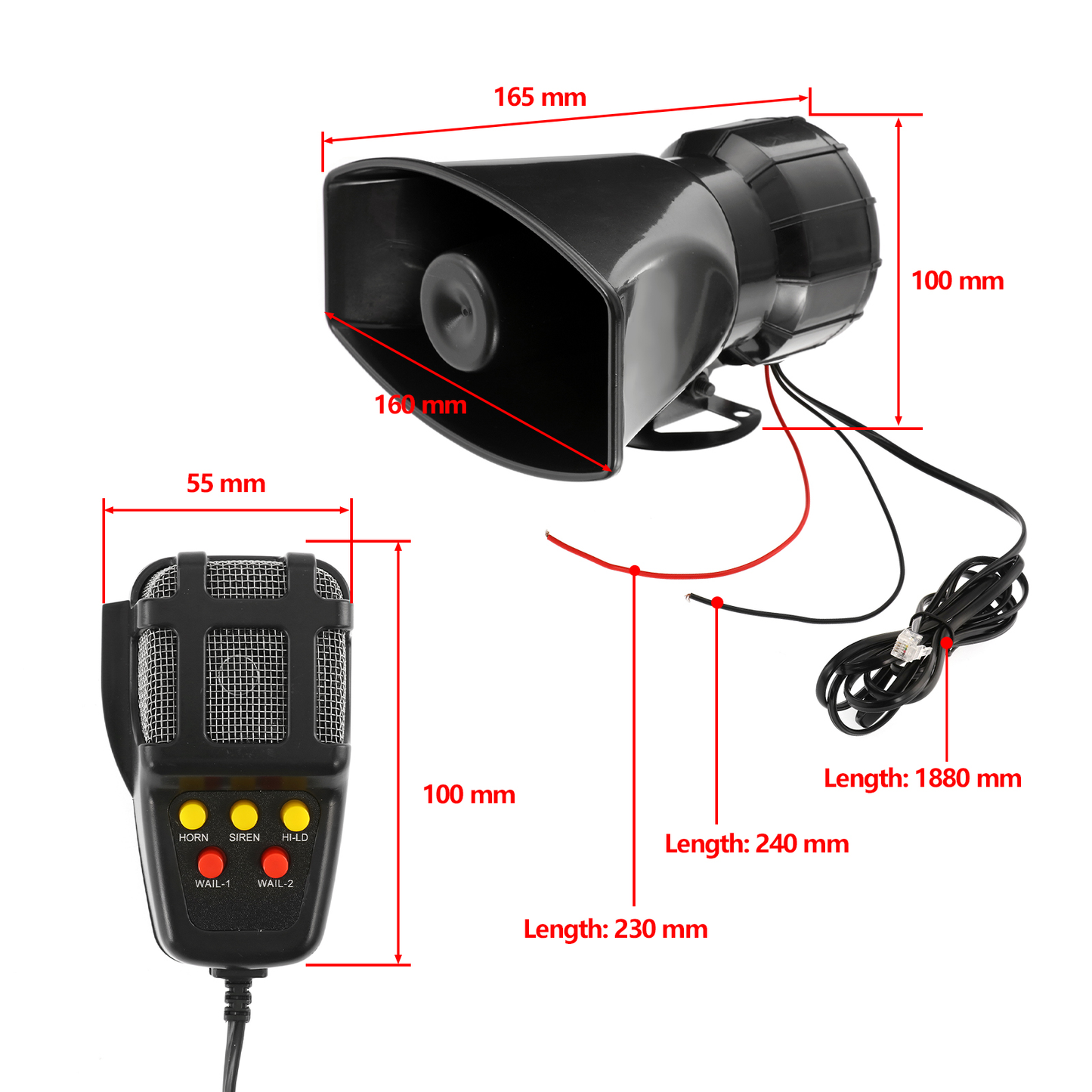 VALUEDEBUT For 100W 12V 5 Sound Loud Car Alarm Fire Horn Siren PA Speaker MIC System Horns for vehicles