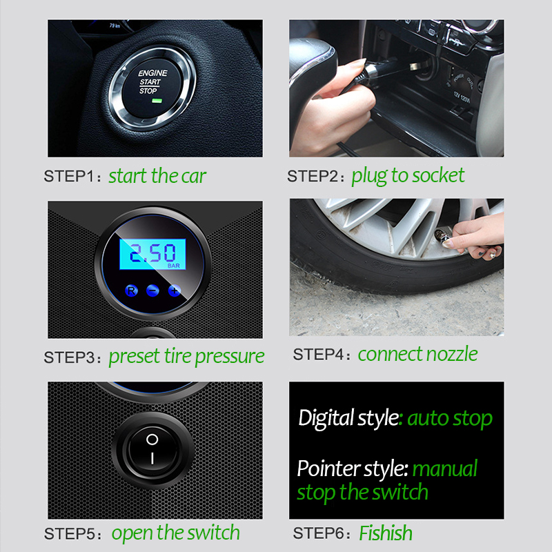 VALUEDEBUT DC12V Intelligent Automatic Charging And Stopping Car Air Pump Digital Display Air Pump Portable Tire Air Pump With LED Air pumps for automobiles