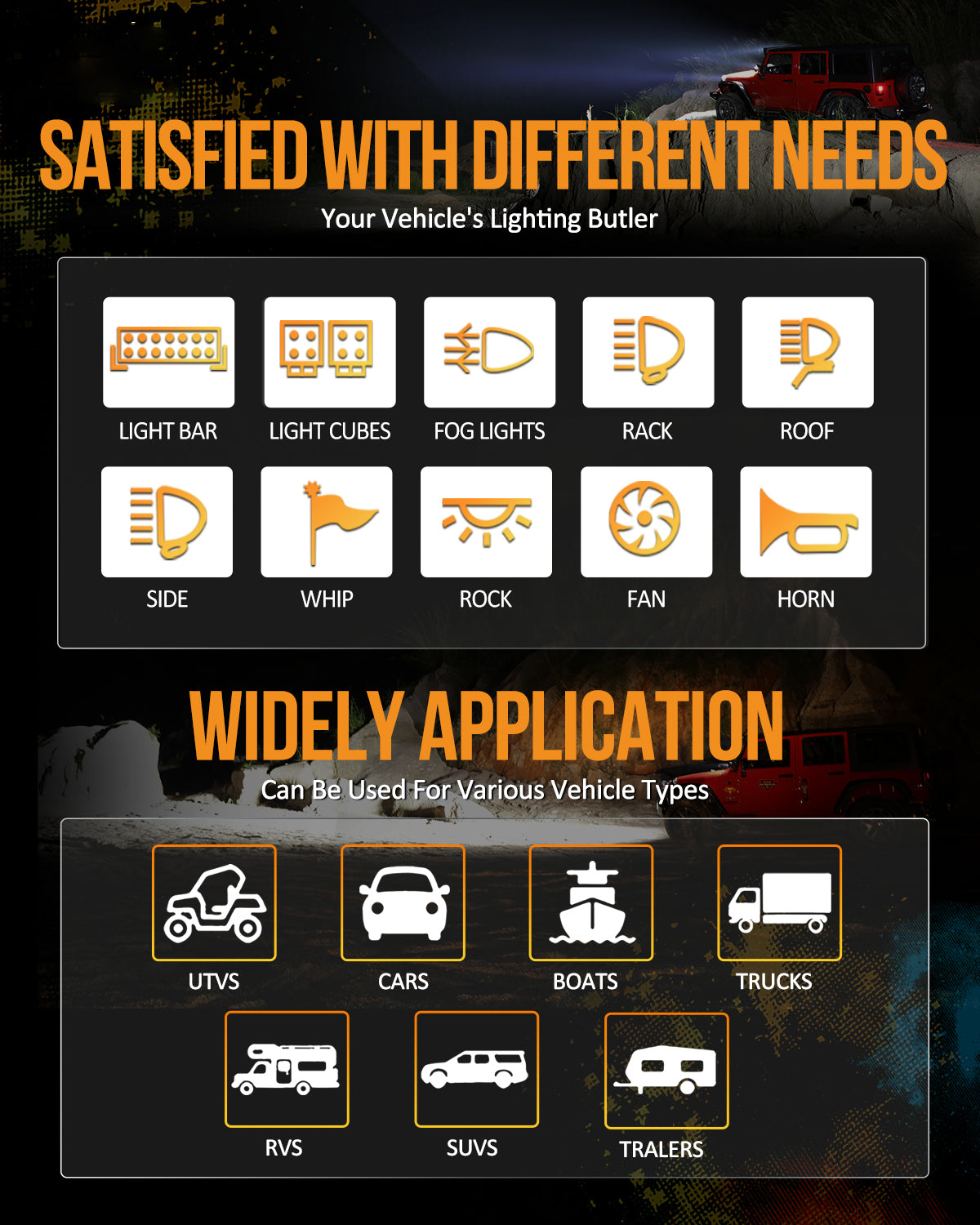 AR-600 LED RGB Switch Panel Bluetooth for Car Truck SUV UTV ATV, Auxiliary Switch Panel