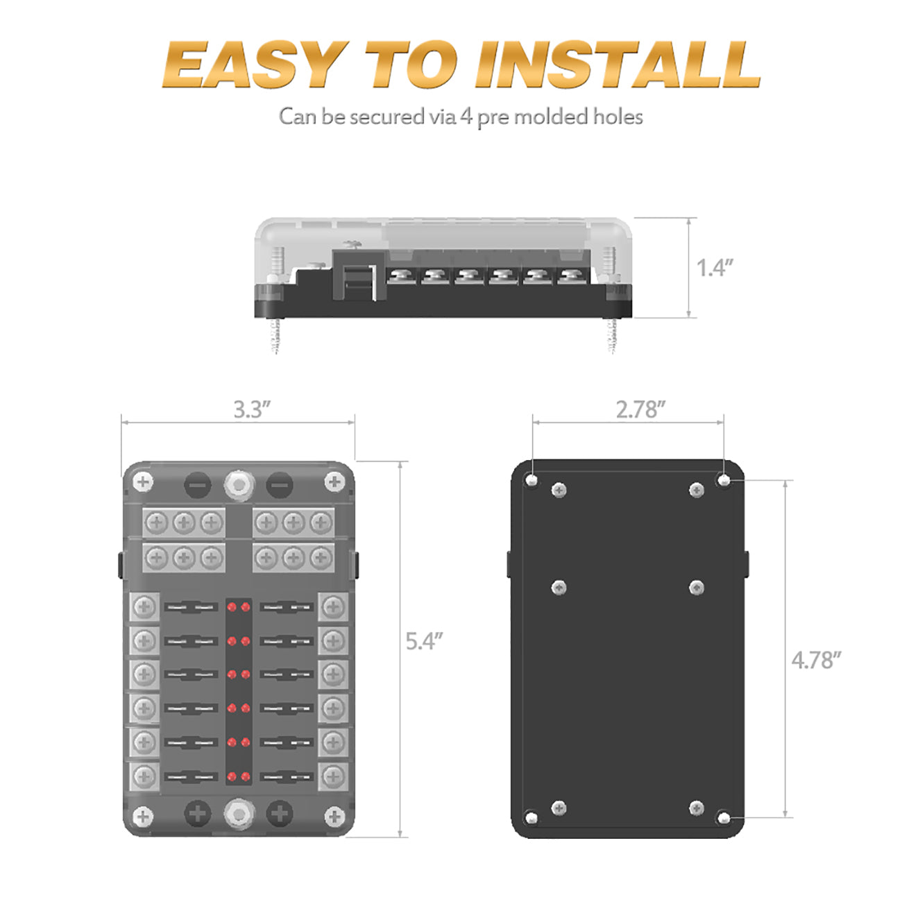 Linkaux 12 Way Blade Fuse Block Fuse Box Holder LED Warning Indicator For Truck Motorhome Boat Bus
